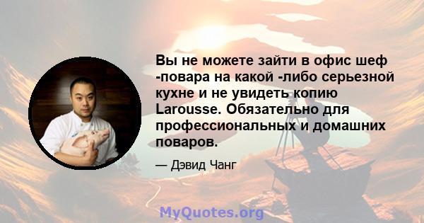 Вы не можете зайти в офис шеф -повара на какой -либо серьезной кухне и не увидеть копию Larousse. Обязательно для профессиональных и домашних поваров.