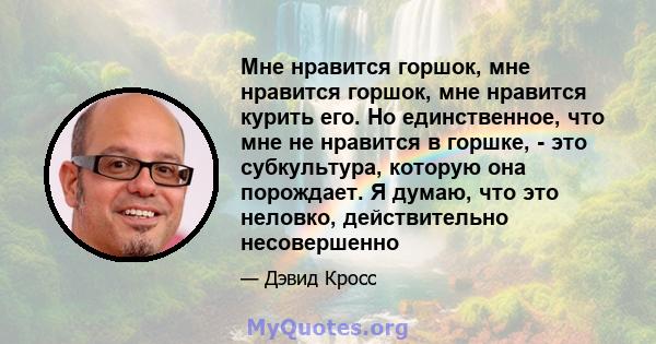 Мне нравится горшок, мне нравится горшок, мне нравится курить его. Но единственное, что мне не нравится в горшке, - это субкультура, которую она порождает. Я думаю, что это неловко, действительно несовершенно