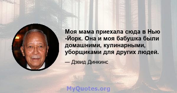 Моя мама приехала сюда в Нью -Йорк. Она и моя бабушка были домашними, кулинарными, уборщиками для других людей.