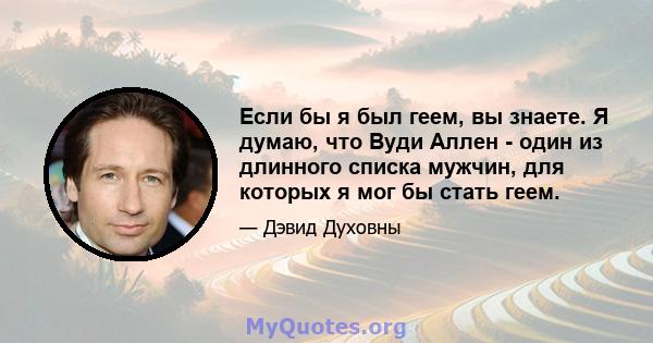 Если бы я был геем, вы знаете. Я думаю, что Вуди Аллен - один из длинного списка мужчин, для которых я мог бы стать геем.