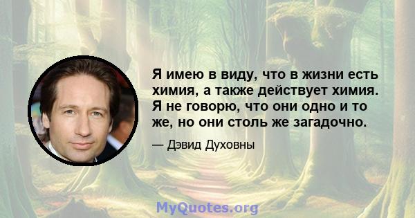 Я имею в виду, что в жизни есть химия, а также действует химия. Я не говорю, что они одно и то же, но они столь же загадочно.