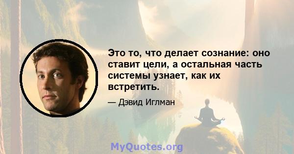 Это то, что делает сознание: оно ставит цели, а остальная часть системы узнает, как их встретить.