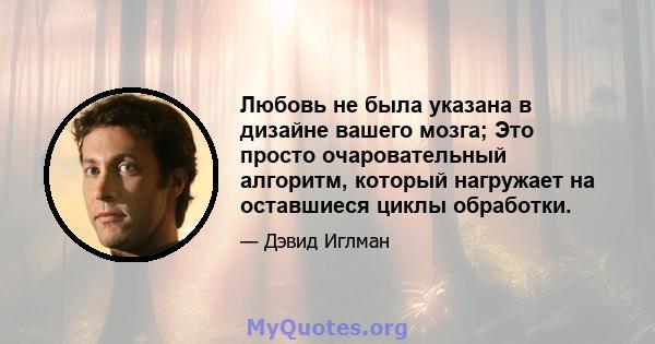 Любовь не была указана в дизайне вашего мозга; Это просто очаровательный алгоритм, который нагружает на оставшиеся циклы обработки.