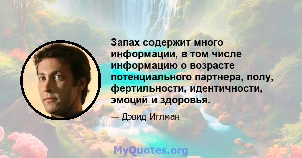 Запах содержит много информации, в том числе информацию о возрасте потенциального партнера, полу, фертильности, идентичности, эмоций и здоровья.