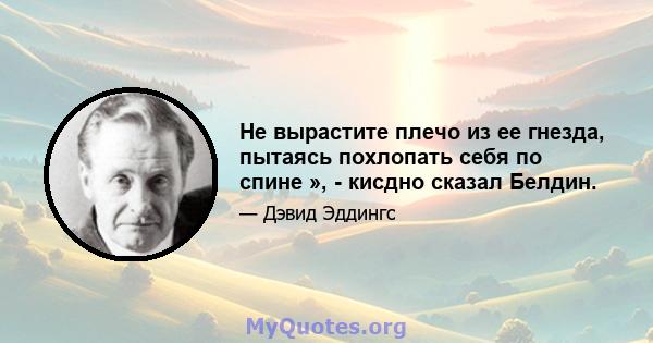 Не вырастите плечо из ее гнезда, пытаясь похлопать себя по спине », - кисдно сказал Белдин.