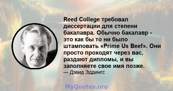 Reed College требовал диссертации для степени бакалавра. Обычно бакалавр - это как бы то ни было штамповать «Prime Us Beef». Они просто проходят через вас, раздают дипломы, и вы заполняете свое имя позже.