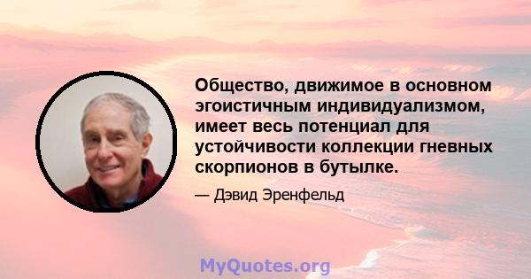 Общество, движимое в основном эгоистичным индивидуализмом, имеет весь потенциал для устойчивости коллекции гневных скорпионов в бутылке.