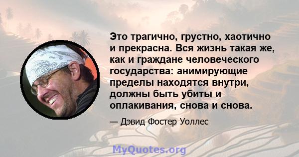 Это трагично, грустно, хаотично и прекрасна. Вся жизнь такая же, как и граждане человеческого государства: анимирующие пределы находятся внутри, должны быть убиты и оплакивания, снова и снова.