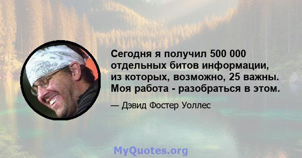 Сегодня я получил 500 000 отдельных битов информации, из которых, возможно, 25 важны. Моя работа - разобраться в этом.