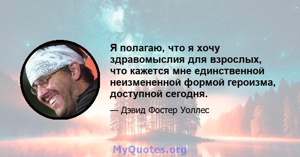 Я полагаю, что я хочу здравомыслия для взрослых, что кажется мне единственной неизмененной формой героизма, доступной сегодня.