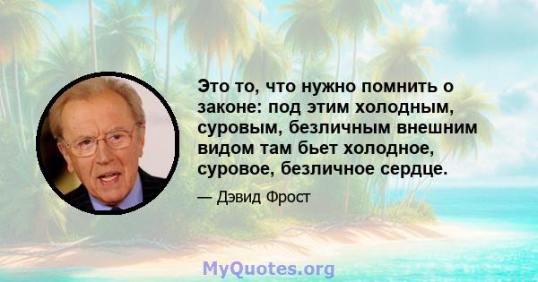 Это то, что нужно помнить о законе: под этим холодным, суровым, безличным внешним видом там бьет холодное, суровое, безличное сердце.