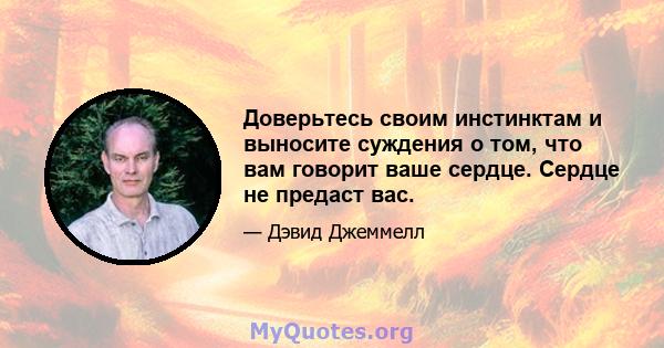 Доверьтесь своим инстинктам и выносите суждения о том, что вам говорит ваше сердце. Сердце не предаст вас.