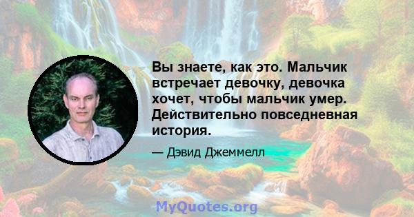 Вы знаете, как это. Мальчик встречает девочку, девочка хочет, чтобы мальчик умер. Действительно повседневная история.