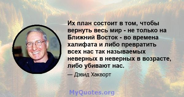 Их план состоит в том, чтобы вернуть весь мир - не только на Ближний Восток - во времена халифата и либо превратить всех нас так называемых неверных в неверных в возрасте, либо убивают нас.