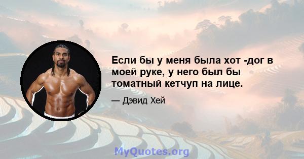 Если бы у меня была хот -дог в моей руке, у него был бы томатный кетчуп на лице.