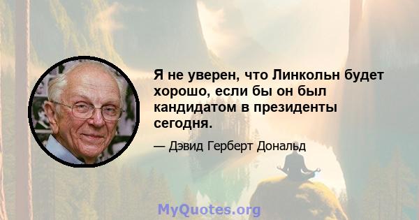 Я не уверен, что Линкольн будет хорошо, если бы он был кандидатом в президенты сегодня.