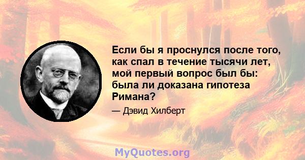 Если бы я проснулся после того, как спал в течение тысячи лет, мой первый вопрос был бы: была ли доказана гипотеза Римана?