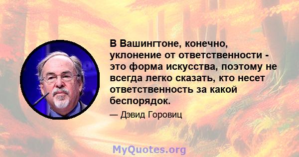 В Вашингтоне, конечно, уклонение от ответственности - это форма искусства, поэтому не всегда легко сказать, кто несет ответственность за какой беспорядок.