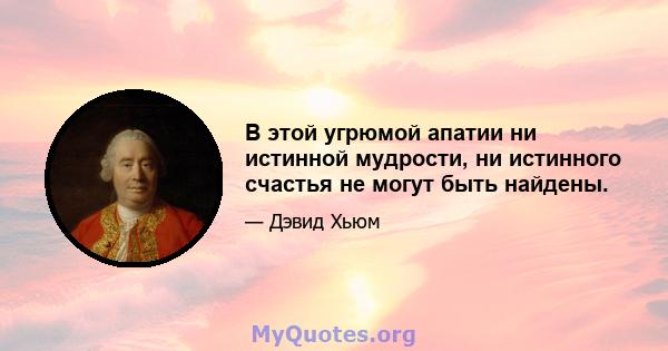 В этой угрюмой апатии ни истинной мудрости, ни истинного счастья не могут быть найдены.