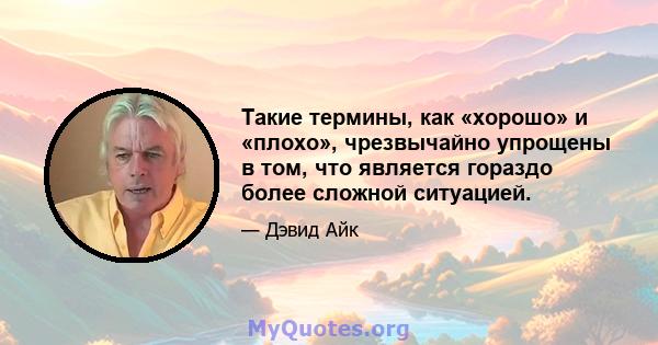 Такие термины, как «хорошо» и «плохо», чрезвычайно упрощены в том, что является гораздо более сложной ситуацией.