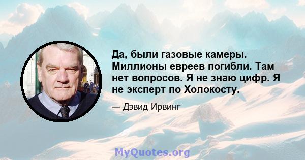 Да, были газовые камеры. Миллионы евреев погибли. Там нет вопросов. Я не знаю цифр. Я не эксперт по Холокосту.