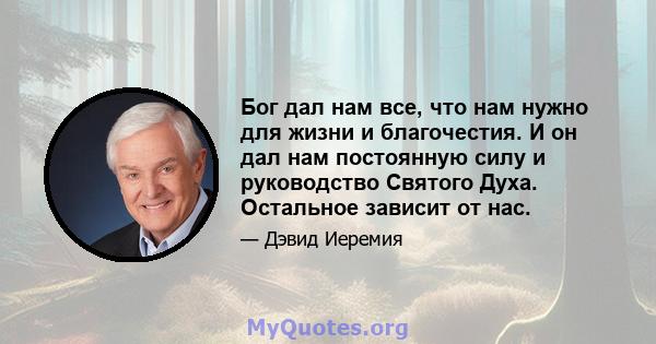 Бог дал нам все, что нам нужно для жизни и благочестия. И он дал нам постоянную силу и руководство Святого Духа. Остальное зависит от нас.