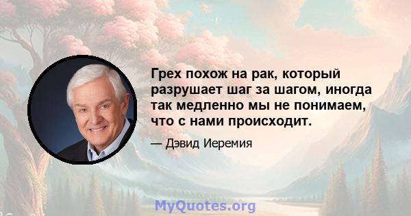 Грех похож на рак, который разрушает шаг за шагом, иногда так медленно мы не понимаем, что с нами происходит.