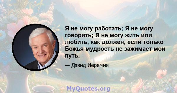 Я не могу работать; Я не могу говорить; Я не могу жить или любить, как должен, если только Божья мудрость не зажимает мой путь.