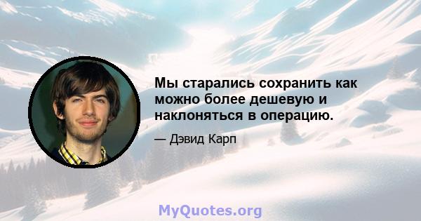 Мы старались сохранить как можно более дешевую и наклоняться в операцию.