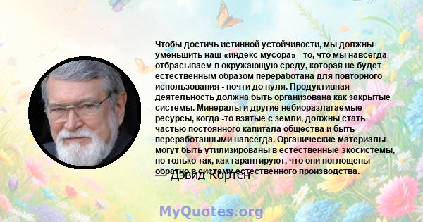 Чтобы достичь истинной устойчивости, мы должны уменьшить наш «индекс мусора» - то, что мы навсегда отбрасываем в окружающую среду, которая не будет естественным образом переработана для повторного использования - почти