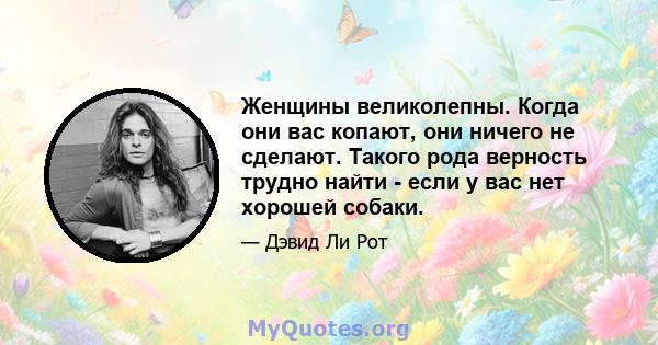 Женщины великолепны. Когда они вас копают, они ничего не сделают. Такого рода верность трудно найти - если у вас нет хорошей собаки.