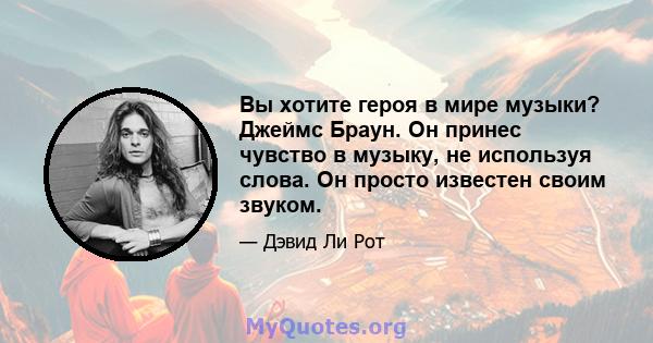 Вы хотите героя в мире музыки? Джеймс Браун. Он принес чувство в музыку, не используя слова. Он просто известен своим звуком.