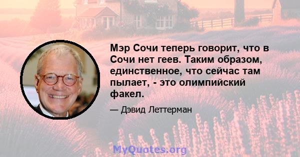 Мэр Сочи теперь говорит, что в Сочи нет геев. Таким образом, единственное, что сейчас там пылает, - это олимпийский факел.