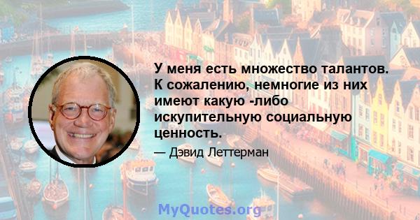 У меня есть множество талантов. К сожалению, немногие из них имеют какую -либо искупительную социальную ценность.