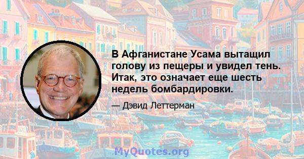 В Афганистане Усама вытащил голову из пещеры и увидел тень. Итак, это означает еще шесть недель бомбардировки.