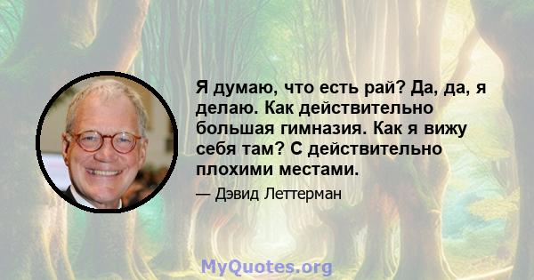 Я думаю, что есть рай? Да, да, я делаю. Как действительно большая гимназия. Как я вижу себя там? С действительно плохими местами.