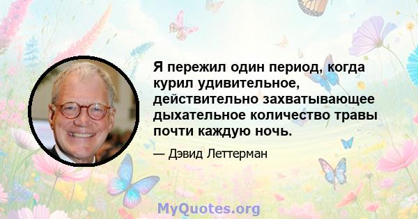 Я пережил один период, когда курил удивительное, действительно захватывающее дыхательное количество травы почти каждую ночь.