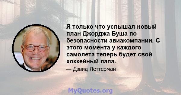 Я только что услышал новый план Джорджа Буша по безопасности авиакомпании. С этого момента у каждого самолета теперь будет свой хоккейный папа.