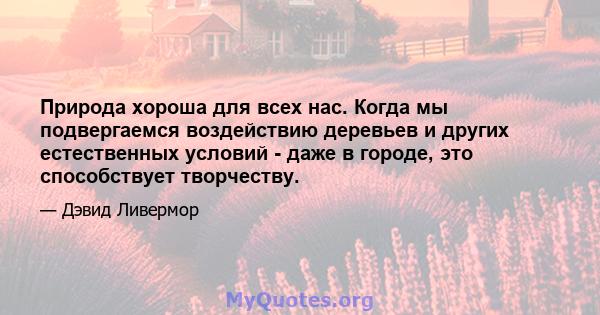 Природа хороша для всех нас. Когда мы подвергаемся воздействию деревьев и других естественных условий - даже в городе, это способствует творчеству.