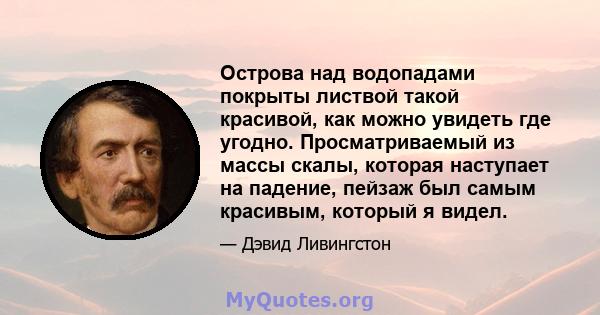 Острова над водопадами покрыты листвой такой красивой, как можно увидеть где угодно. Просматриваемый из массы скалы, которая наступает на падение, пейзаж был самым красивым, который я видел.