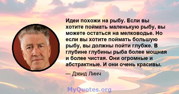 Идеи похожи на рыбу. Если вы хотите поймать маленькую рыбу, вы можете остаться на мелководье. Но если вы хотите поймать большую рыбу, вы должны пойти глубже. В глубине глубины рыба более мощная и более чистая. Они