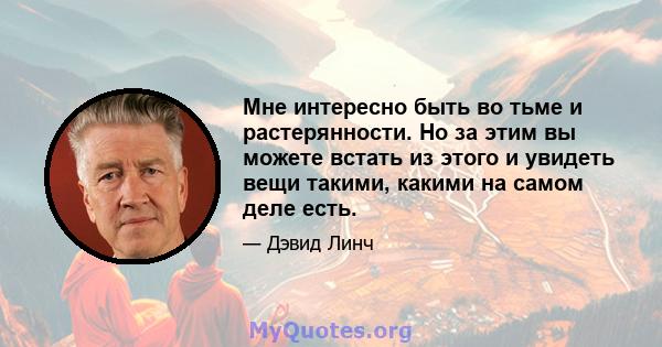 Мне интересно быть во тьме и растерянности. Но за этим вы можете встать из этого и увидеть вещи такими, какими на самом деле есть.