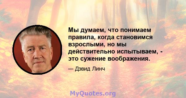 Мы думаем, что понимаем правила, когда становимся взрослыми, но мы действительно испытываем, - это сужение воображения.