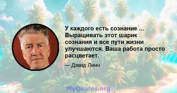 У каждого есть сознание ... Выращивать этот шарик сознания и все пути жизни улучшаются. Ваша работа просто расцветает.