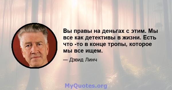 Вы правы на деньгах с этим. Мы все как детективы в жизни. Есть что -то в конце тропы, которое мы все ищем.