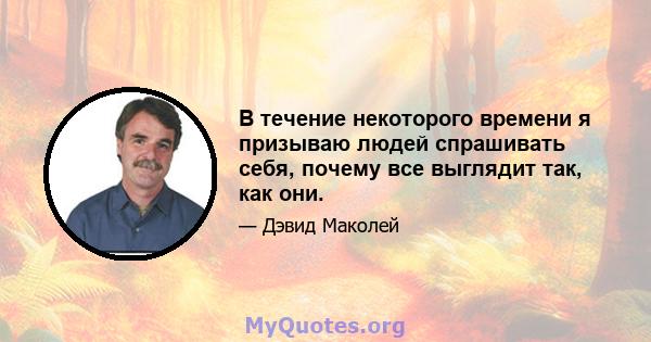 В течение некоторого времени я призываю людей спрашивать себя, почему все выглядит так, как они.