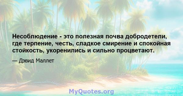 Несоблюдение - это полезная почва добродетели, где терпение, честь, сладкое смирение и спокойная стойкость, укоренились и сильно процветают.