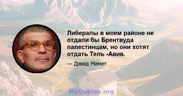 Либералы в моем районе не отдали бы Брентвуда палестинцам, но они хотят отдать Тель -Авив.