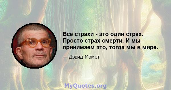 Все страхи - это один страх. Просто страх смерти. И мы принимаем это, тогда мы в мире.