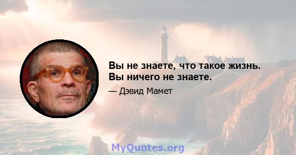 Вы не знаете, что такое жизнь. Вы ничего не знаете.